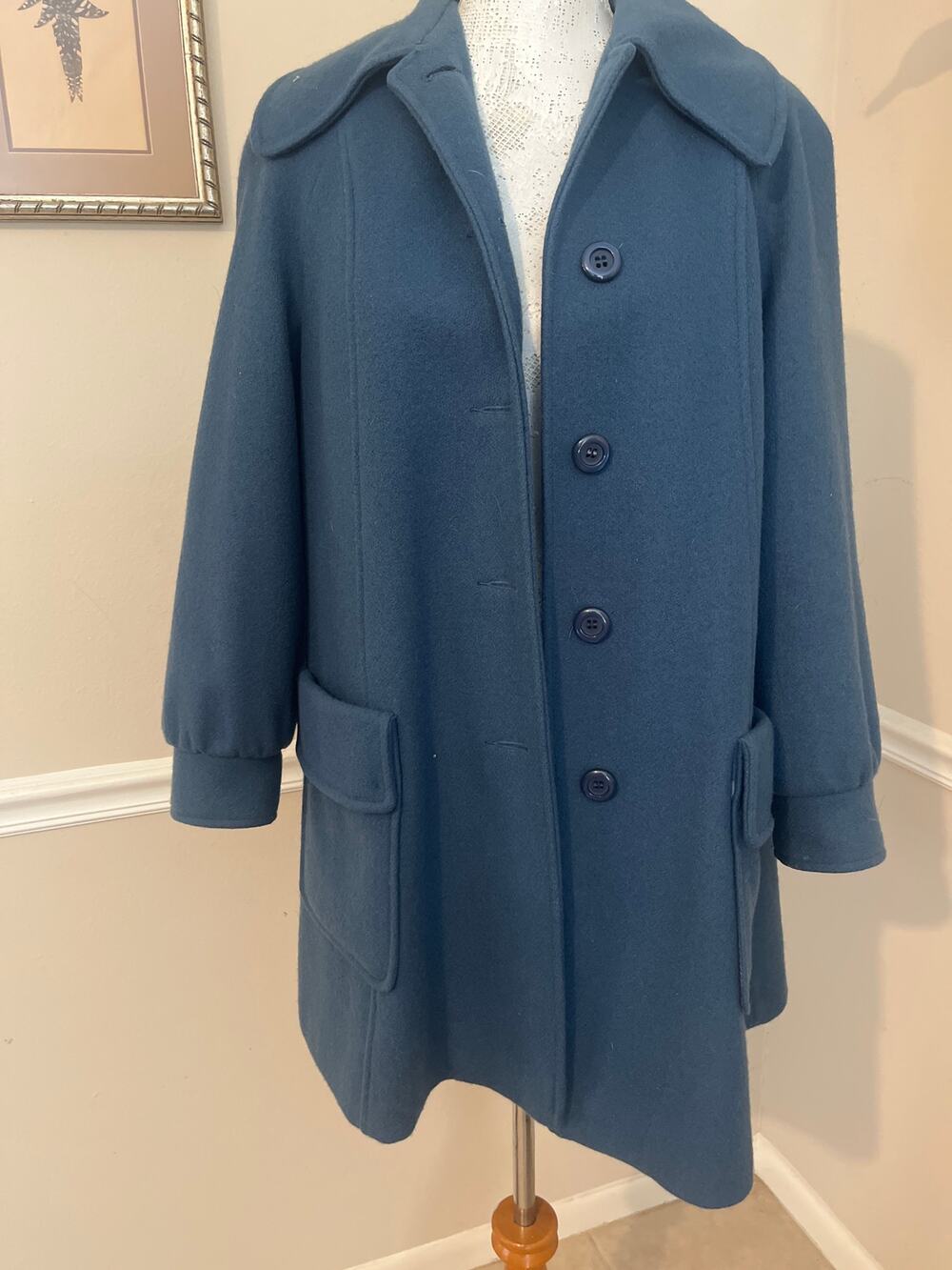 Vintage Sears Wool Coat Blue Mid Length Classic Minimalist Jacket